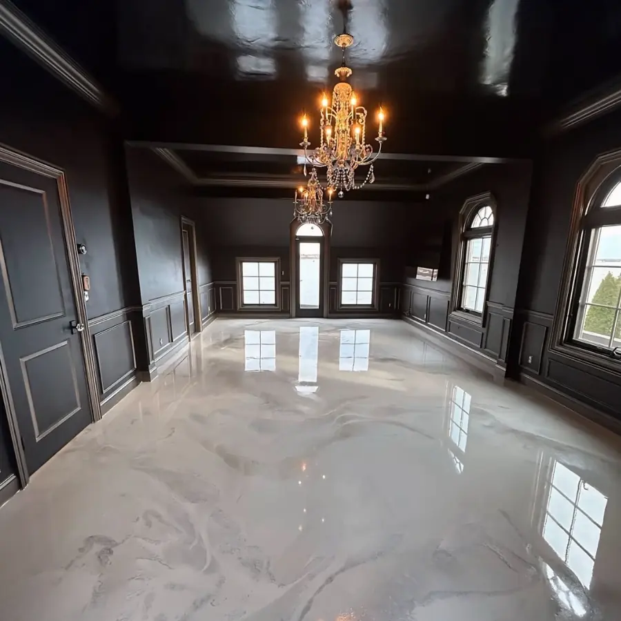 Pearl metallic epoxy floor in a formal dining room