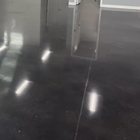 Polished concrete. Ground and sealed, high gloss.